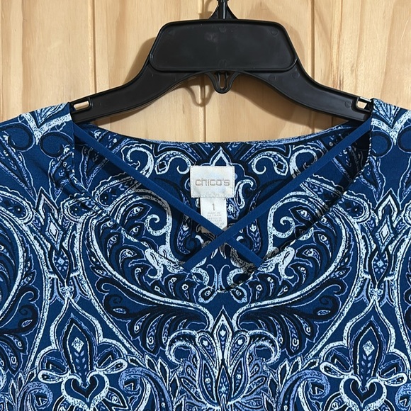 CHICOS Blue Design Women's Blouse - Picture 2 of 7